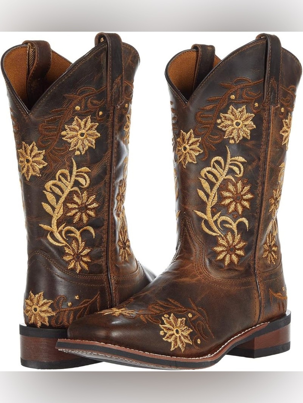 Laredo Women's Secret Garden Brown Embroidered Flower Cowgirl Boots 5822
